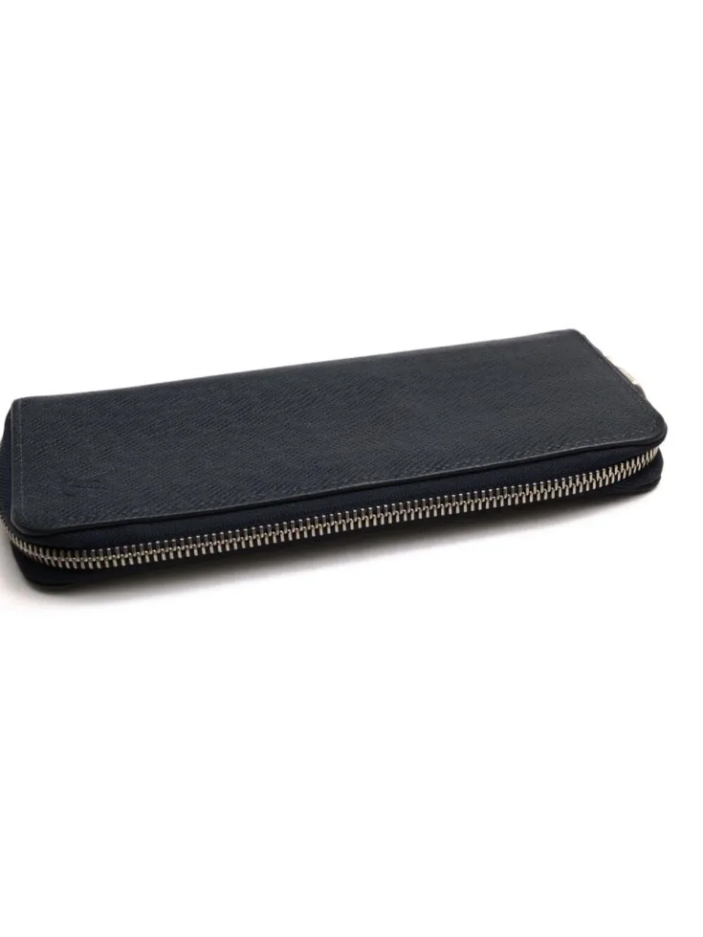 Louis Vuitton Wallet Leather Navy Zippy Vertical Taiga Ocean Coin Purse Round